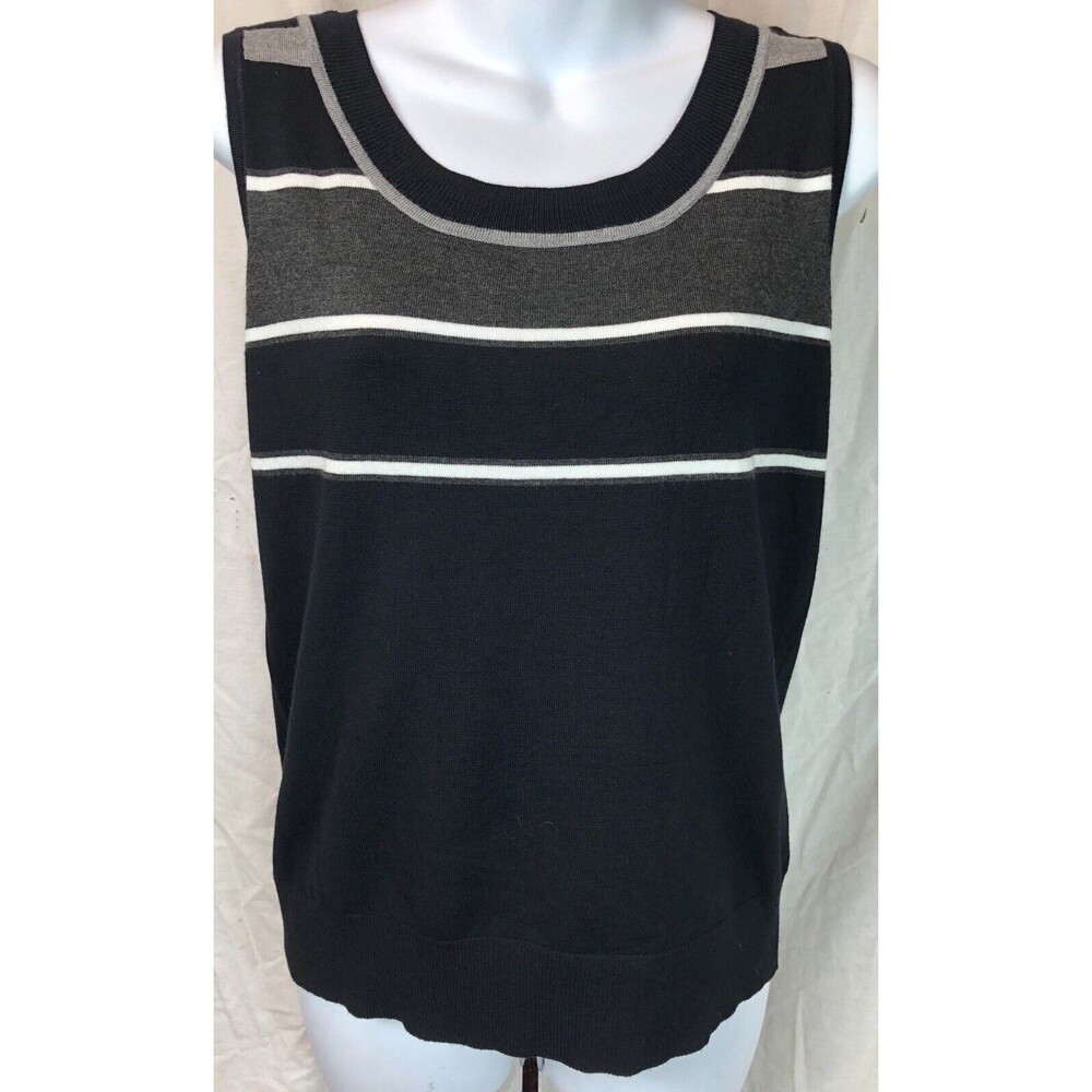 Nwt Cable & Gauge Knit Sweater Vest M Blk Stripe Sleeveless ScoopNeck Grunge Y2K